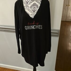 Lane Bryant Black Long Sleeve Tee with Festive Print